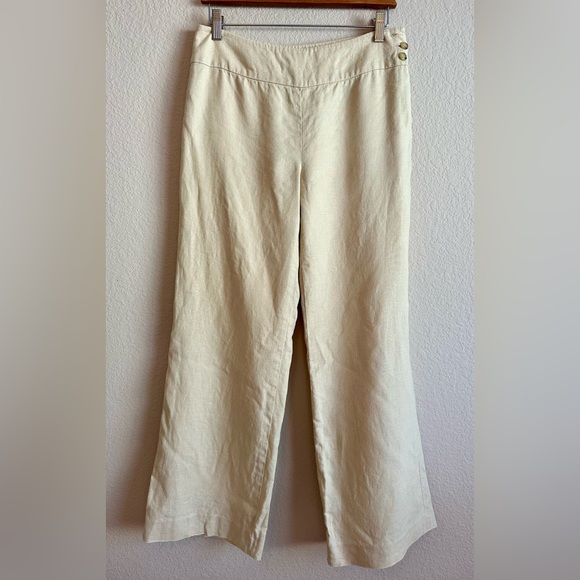 Lauren Ralph Lauren Wide Leg 100% Linen Pants Lined Beige Khaki Women 4P Resort - Picture 1 of 7